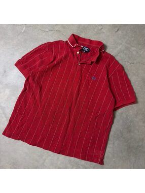 Chaps Ralph Lauren Red Striped Polo Mens L Cotton